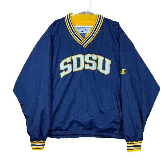 Vintage Champion Pullover Windbreaker Jacket SDSU Navy Blue Yellow Size L - Picture 1 of 10